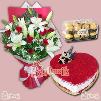 Deliver your loved ones Red Velvet Heart Shape cake with chocolate pack