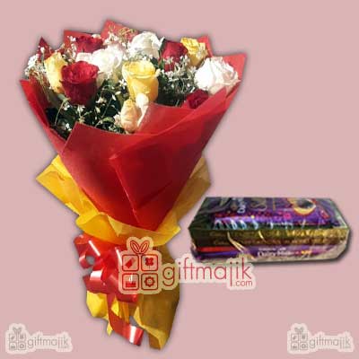Send 12 Mix Roses bunch With Chocolates