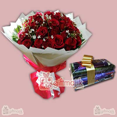Send Mix Roses bunch with chocolate basket