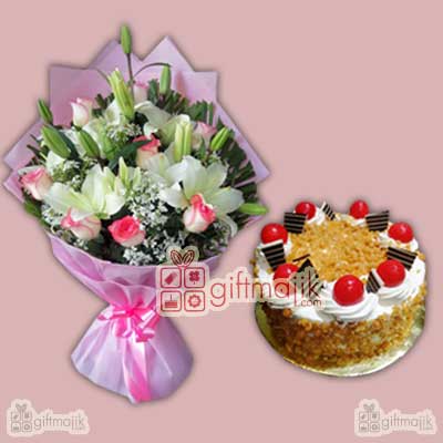 Send Assorted Lilies bunch with Butter Scotch Cake