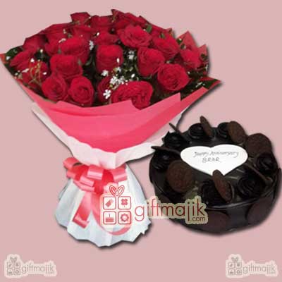 Send Red Roses bunch with Oreo Chocolate Truffle Cake