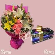 order online assorted bunch of lilies and mix chocolate pack