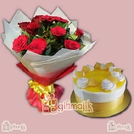 Buy 12 Red Roses Bold Bunch and Half Kg Chocolate Fresh Fruit Cake