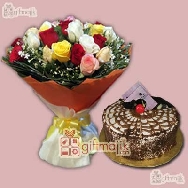 Red Roses bunch with 1 Kg Hazelnut cake