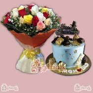 send mix roses and chocolate loaded red velvet cake