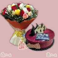 send mix roses with delicious blueberry cake