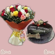 Send Mix Roses bunch with Chocolate Truffle cake 1 kg