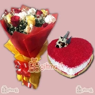 Send to your loved ones Red Velvet Heart shape cake with 15 Red Roses bunch