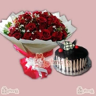 Buy Beautiful Bunch of 40 Rose Flowers and Choco Vanilla Cake